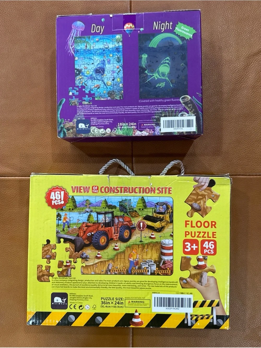 MiniWhale Floor Puzzle Bundle Under the Ocean & Construction Site NWT 46 Pc